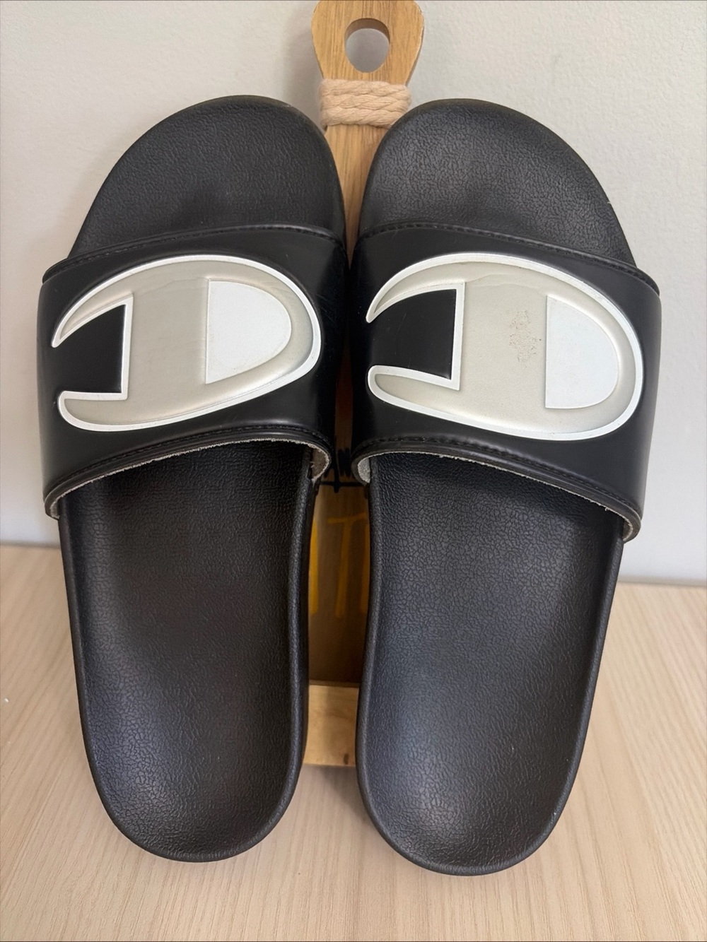Champion Women’s Black and Silver Logo Slide Sandals size 10